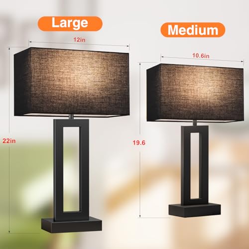 Seealle 22" Tall Living Room Lamps for Night Stands - Touch Bedside Lamp with USB C+A, 3 Way Dimmable Bedroom Lamps for End Tables Set of 2, Modern Night Stand Lamps for Bed Side(Black&Black) - color: E. Black&Black, size: Large(22in)
