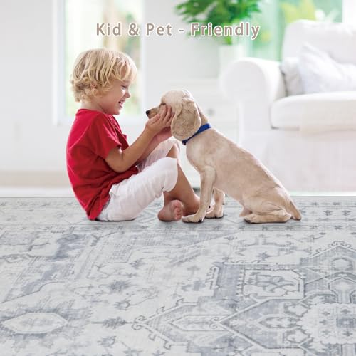 Washable Rugs 6x9 Area Rugs for Living Room,Bedroom,Dining Room,Playroom - color: Grey/Cream/White/Light Blue, size: 6' x 9' (Rectangular)