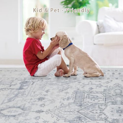 Washable Rugs 6x9 Area Rugs for Living Room,Bedroom,Dining Room,Playroom - color: Grey/Cream/White/Light Blue, size: 6' x 9' (Rectangular)