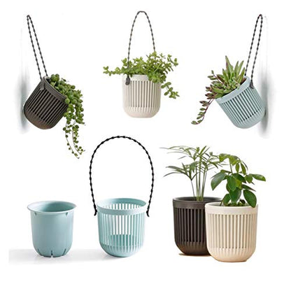 Melphoe 3.5‘’ Two-Piece Succulent Planters Pots with Drainage, Flexible Removable Handle, Flower Pots for Mini Plants Small Hanging Planter for Wall, Window (6 PCAK) - color: Multicolor