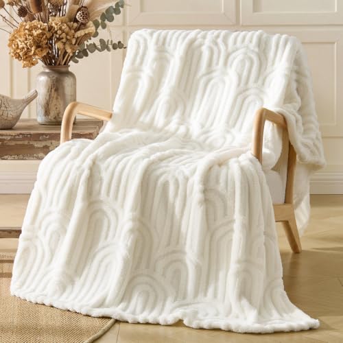 BEDELITE Cream White Boho Fleece Twin Blanket for Bed, 60x80 Inches - color: Cream White Boho, size: Twin(60"x80")