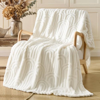 BEDELITE Cream White Boho Fleece Twin Blanket for Bed, 60x80 Inches - color: Cream White Boho, size: Twin(60"x80")