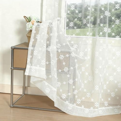 VOGOL Geometric Embroidered Sheer Curtains, 52 x 96, 2 Panels, White - color: Plaid, size: 52"W x 96"L (Pack of 2)
