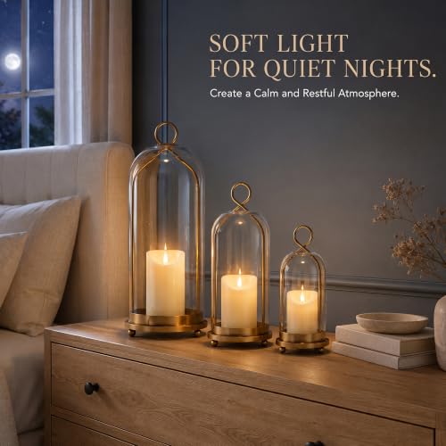 15", 9" & 7" Hurricane Candle Holders Set of 3, Gold & Glass - color: Gold