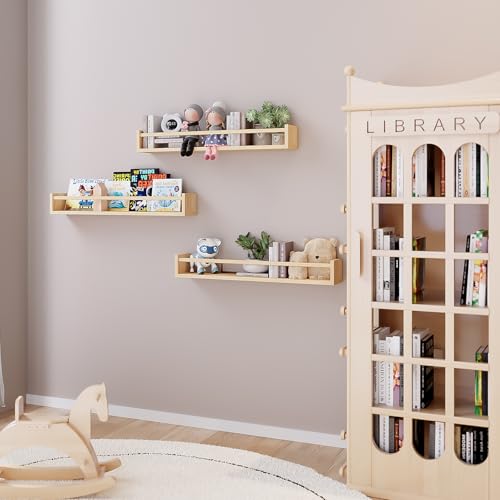 Fixwal Floating Nursery Book Shelves for Wall, 23.6 Inches, Set of 3 - color: Natural, size: 23.6inches