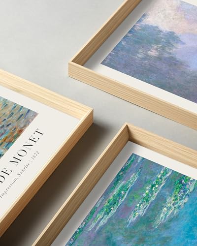 HesenDot Framed Claude Monet Water Lilies Canvas Wall Art Set of 3 12x16in - color: Framed Monet Vintage, size: 16"L x 12"W