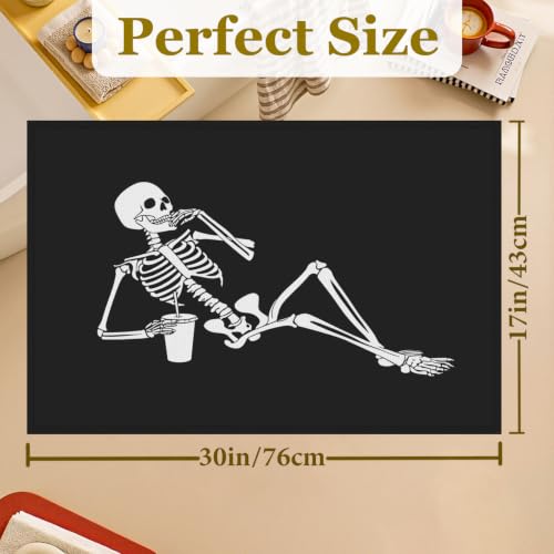 Black Skull Bath Mat Rug, Skeleton Door Mat Doormat Entrance Non-Slip Bathroom Rugs for Entryway Bathroom Kitchen 17 x 30 Inch - color: Black Skull