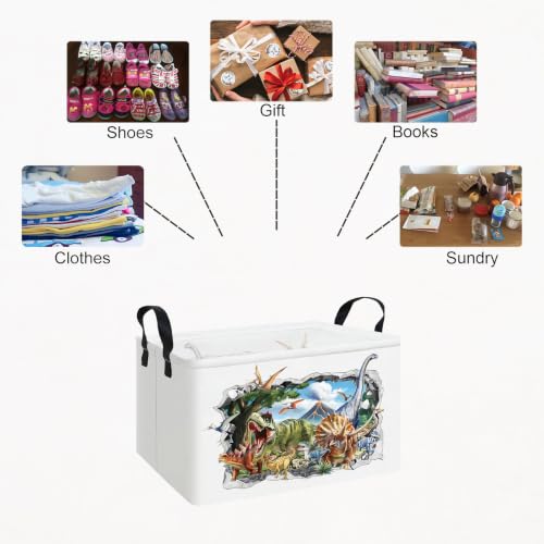 Rectangle Foldable Storage Basket Handles For Home, Dinosaur - color: REC-Dinosaur