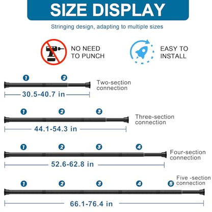 1Pcs Spring Tension Curtain Rod, Black Tension Rod 32-76 Inch - color: Black, size: 30-76inch（1PCS）