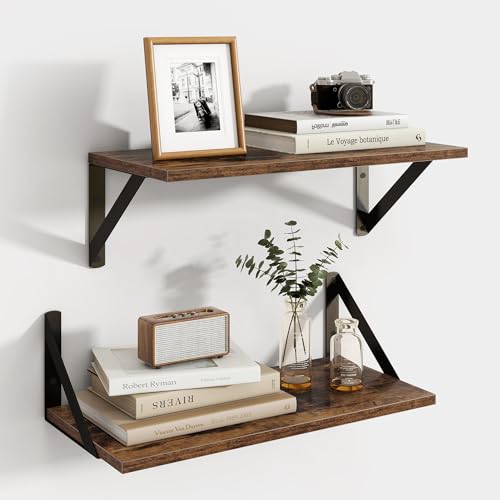 Axeman Floating Shelves for Wall, 16'' x 8'' Brown Wall Shelves Set of 2 - color: Rustic Brown, size: 16 Inch
