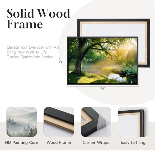 Framed Nature Sunset Tree Landscape Wall Art for Living Room, 24x36 Inch - color: Warm Green, size: 36"L x 24"W