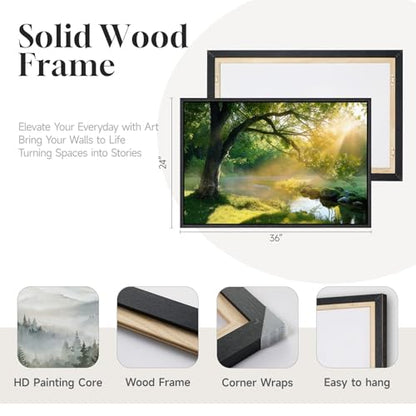 Framed Nature Sunset Tree Landscape Wall Art for Living Room, 24x36 Inch - color: Warm Green, size: 36"L x 24"W