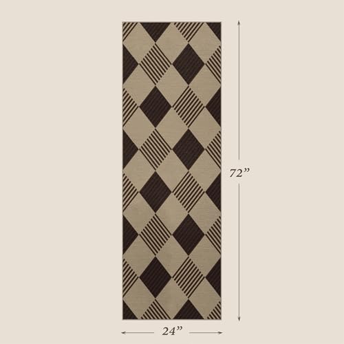 JTJ Easy Jute 2x6 Outdoor Runner Rug, Black & Beige Diamond, Washable - color: Tan Diamond, size: 2' x 6' (Runner)