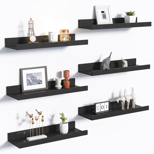 upsimples Floating Shelves for Wall Decor and Storage, Black, 6Pcs 15.7'' - color: Black, size: 15.7in