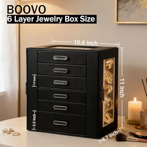 BOOVO Clear Lid Jewelry Box,6 Layers Jewelry Organizer (Black, 6 Layer) - color: Black, size: 6 Layer