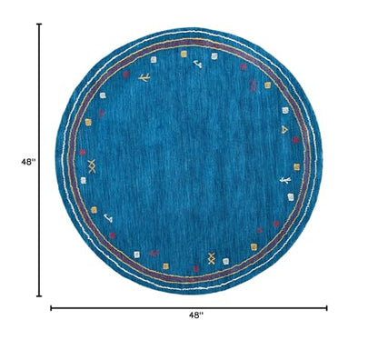 SAFAVIEH Himalaya Collection Area Rug - 4' Round, Blue, Handmade Boho Tribal Wool, Ideal for High Traffic Areas in Living Room, Bedroom (HIM563M) - color: Blue, size: 4' (Round)