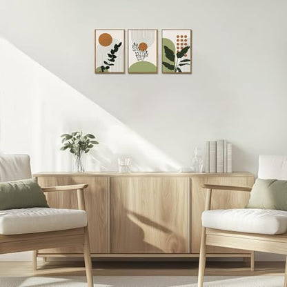 Boho Botanical Abstract Framed Canvas Wall Art Set of 3, 12x16 inch - color: Botanical, size: 12"x16"Natural