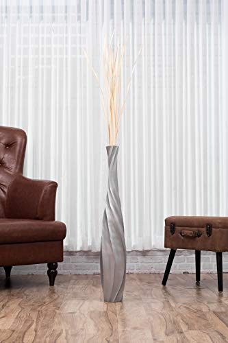 Leewadee Large Floor Vase 34" Mango Wood for Pampas Grass, Dried Flowers - color: Silver / Curved, size: 34 inches