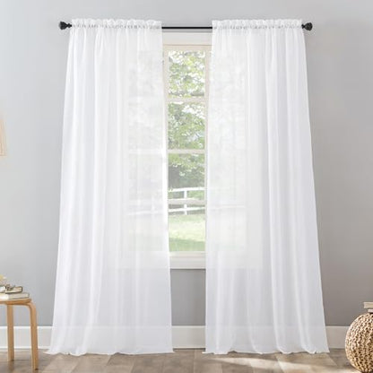 No. 918 Erica Crushed Sheer Voile Rod Pocket Curtain Panel, 51" x 95", White - color: White, size: 51"W x 95"L (Pack of 1)