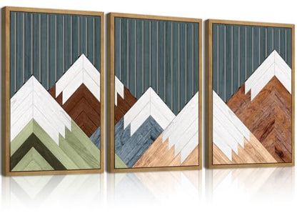 DRACIT Large Woodcut Abstract Mountain Wall Art Set-16"x24"x3 - color: 3D Mountain Wooden Decor