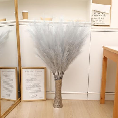 Wertuirk Silver Pampas Grass Decor, 8 Pcs 45 Inch Tall Large Faux Pompous - color: Silver