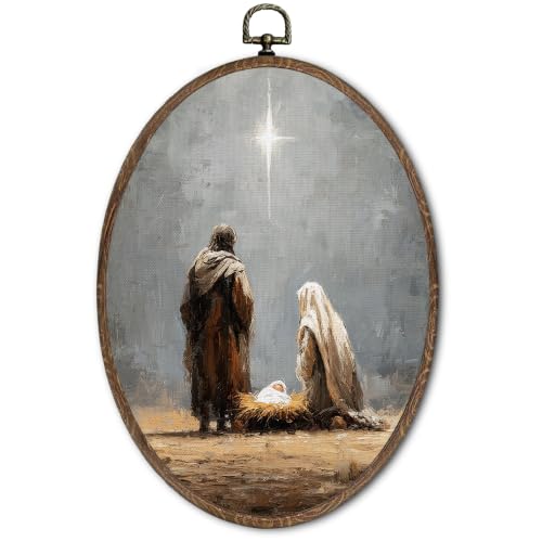FLAWAFLOMA Christmas Nativity Oval Canvas Wall Art Decor 8.6x11.4 Inch - color: Christmas-18