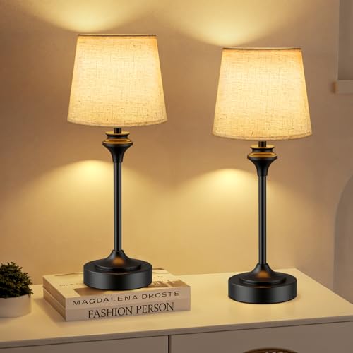 NIORSUN Portables Cordless Table Lamp Set of 2, Battery Operated Lamp, Bedside Table Lamp with Warm White,3 Way Dimmable Touch Desk Lamp for Bedroom Living Room Restaurant Whtie Shade (Black) - size: 2Pack-16.5in