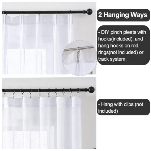 White Sheer 94 Inch Curtains & Drapes Long Pinch Pleat Linen Thin Textured - color: Bright White, size: 54"W x 94"L (Pack of 2)