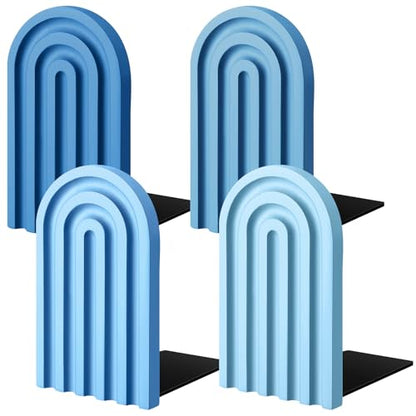 Harloon 4 Pcs Boho Arch Bookends Rainbow Wooden Book Ends, Sky Blue Color - color: Denim Blue Color