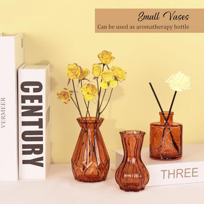 Set of 36 Glass Bud Vases Small Flower Vases for Centerpieces (Dark Amber) - color: Dark Amber