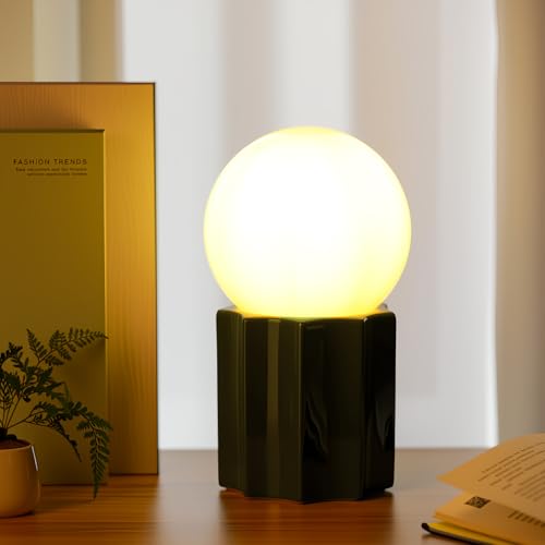 Modern Ceramics Table Lamp Green Ceramic Base White Jade Round Ball Glass Accent Table Lamp Living Room Bedroom Bedside Nightstand House Office Home Reading - color: Green Ceramic