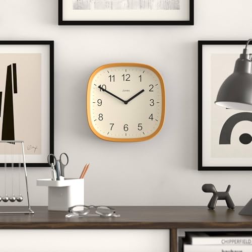 JONES CLOCKS® Sprite wall Clock | Modern Square Clock | 10" | Yellow - color: Mustard Yellow