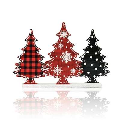 Smile Christmas Indoor Decoratio, Standing Centerpieces, Freely Configurable and Slideable 3Pcs Trees Wooden Signs for Shelf Decor. - style: Retro Tree