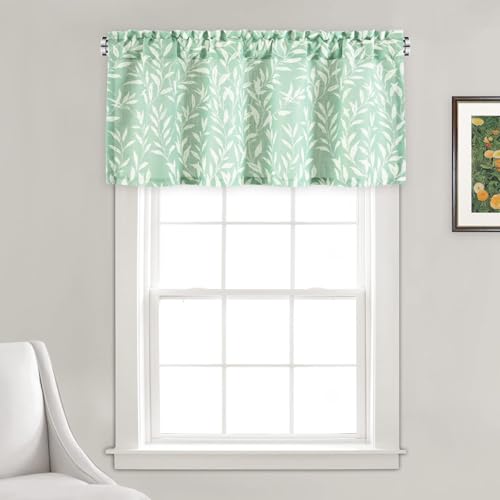 VOGOL Leaf Pattern Valance Printed Window Topper, 42 x 18, 1 Panel, Green - color: Light Green, size: 42"W x 18"L (Pack of 1)