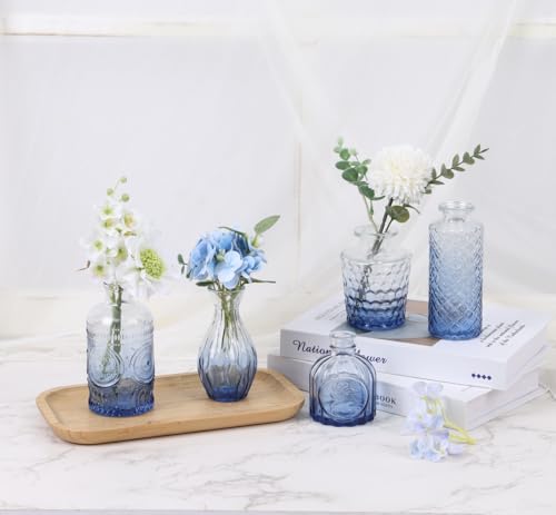 5pcs Blue Glass Bud Vase Set, Small Flower Vases for Centerpieces - color: Blue, size: 5pcs