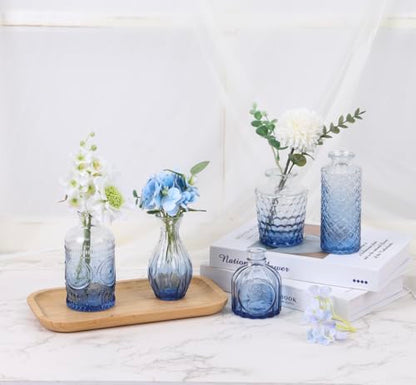 5pcs Blue Glass Bud Vase Set, Small Flower Vases for Centerpieces - color: Blue, size: 5pcs
