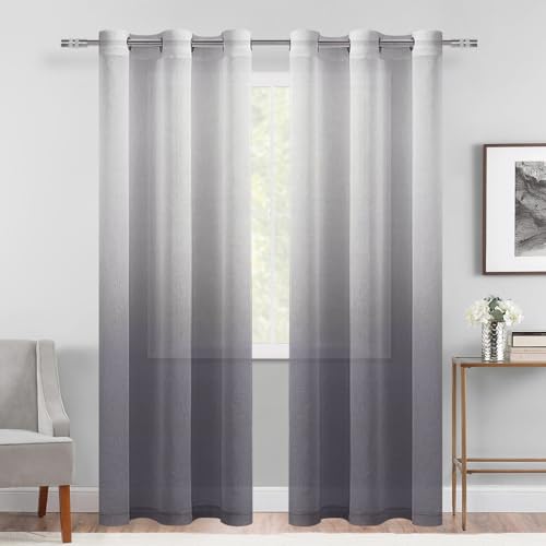 DWCN Grey Ombre Sheer Curtains 84 Inches Long for Living Room 2 Panels Set - color: Grey, size: 42"W x 84"L (Pack of 2)