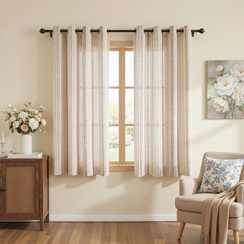 MYSKY HOME Farmhouse Striped Linen Curtains for Bedroom 52x63,2 Panels - color: Taupe, size: 52"W x 63"L (Pack of 2)