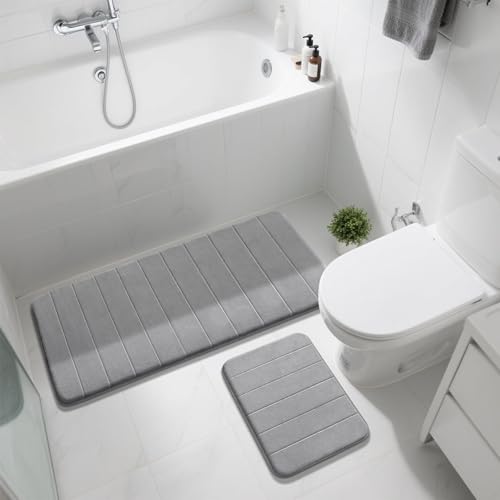 Yimobra Large Memory Foam Bathroom Mat Set, 44 x 24 & 24 x 17 in, Gray - color: Grey, size: 44x24+24x17 Inch