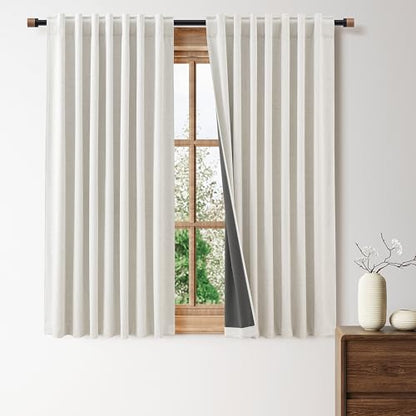 Nanspring 100% Blackout Linen Curtains for Bedroom 50x63 Inches Natural - color: Natural, size: 50"W x 63"L (Pack of 2)