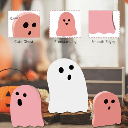 Halloween Wooden Decorations - Cute Ghost Decor Indoor Table Home Office - style: Pink Ghost
