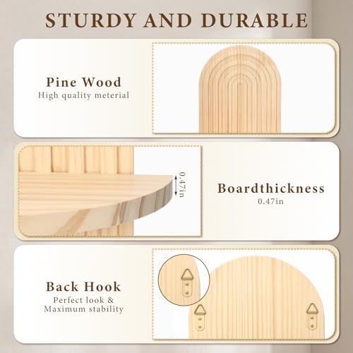 Pinkunn 3 Pcs Boho Floating Shelves for Wall, Wood Plant Shelf Set