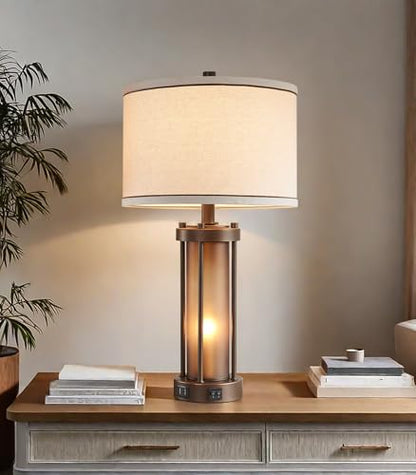 RORIA Farmhouse Table Lamps for Living Room with USB C+A Ports - color: 1 Pack-Brown