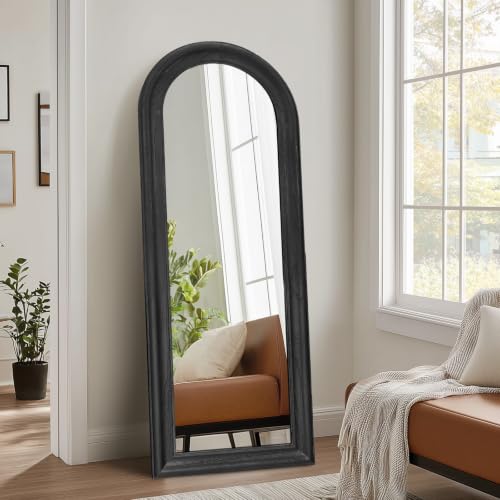 58x22 Solid Wood Arched Full Length Mirror, Elegant Black Finish - color: Black-ar Frame, size: 57.9"L x 21.9"W
