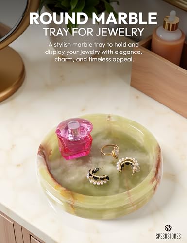 Marble Jewelry Dish, 5" Handmade Green Ring Tray - color: Green Onyx