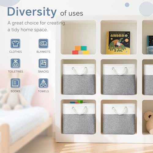FinishingBo 11 inch Cube Storage Bin with Handles 6 Pack - color: White/Grey-6 Pack