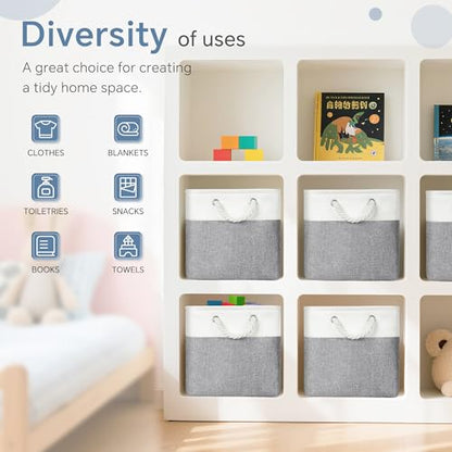 FinishingBo 11 inch Cube Storage Bin with Handles 6 Pack - color: White/Grey-6 Pack