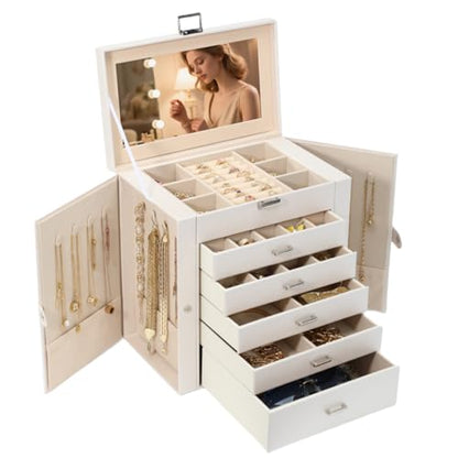 BOOVO Large Jewelry Box for Women 6 Layer - color: Pearl White, size: 6 Layer