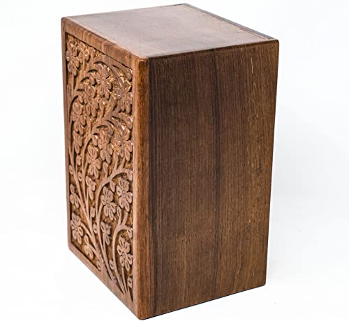 Handcrafted Wooden Urn (Medium Size) Beautiful Unique Tree of Life Rosewood Design - Urns for Human or Pet Ashes - size: L-8x6x4