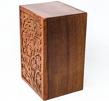 Handcrafted Wooden Urn (Medium Size) Beautiful Unique Tree of Life Rosewood Design - Urns for Human or Pet Ashes - size: L-8x6x4